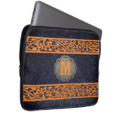 Schwarzes Leder. Custom Monogram Laptopschutzhülle (Vorne Rechts)
