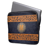 Schwarzes Leder. Custom Monogram Laptopschutzhülle (Vorderseite Links)