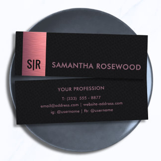 Schwarzes Leder & gebürstetes rosa Panel-Monogramm Mini Visitenkarte