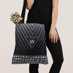 Schwarzes Leder gequiltete goemtric Muster Tasche