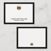 Schwarzes Leder Gold Erstmonogramm Mitteilungskarte (Vorne/Hinten)