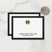 Schwarzes Leder Gold Erstmonogramm Mitteilungskarte (Vorderseite/Rückseite Beispiel)