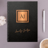 Schwarzes Leder goldenes Monogramm Schriftzug eleg Notizblock