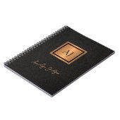 Schwarzes Leder goldenes Monogramm Schriftzug eleg Notizblock (Linke Seite)