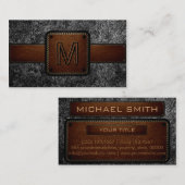 Schwarzes Leder Look Brown Monogram Visitenkarte (Vorne/Hinten)