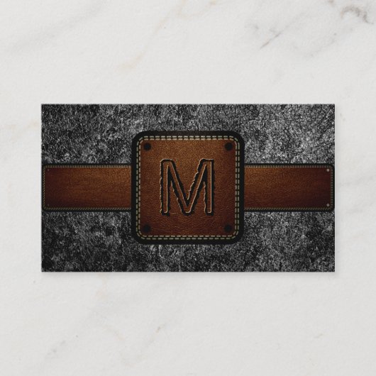 Schwarzes Leder Look Brown Monogram Visitenkarte (Vorderseite)