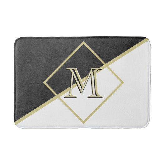 Schwarzes Leder Look White Gold 3 Color Monogram Badematte (Vorderseite)