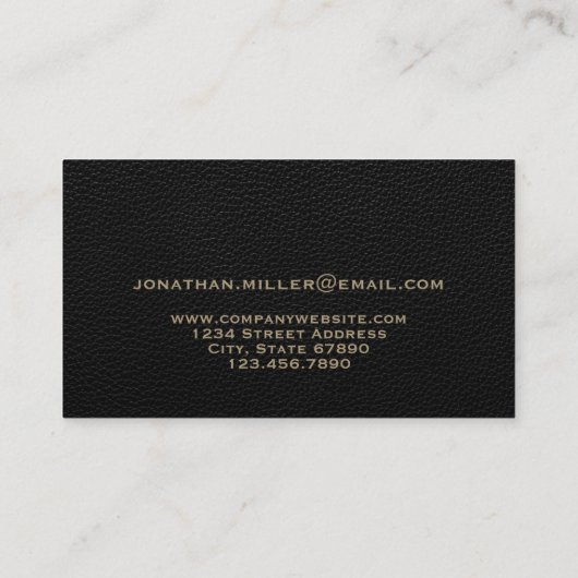 Schwarzes Leder Luxus Gold Erstlogo Visitenkarte (Rückseite)