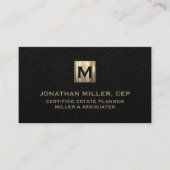 Schwarzes Leder Luxus Gold Erstlogo Visitenkarte (Vorderseite)