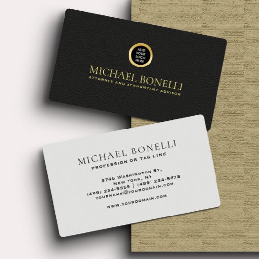 Schwarzes Leder-Maskuline Corporate Round Gold-Log Visitenkarte