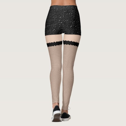 Schwarzes Leder mit Fischnetzen Leggings (Rückseite)