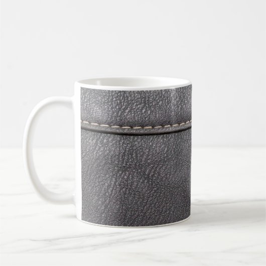 Schwarzes Leder mit weißer Heftung Kaffeetasse (Links)