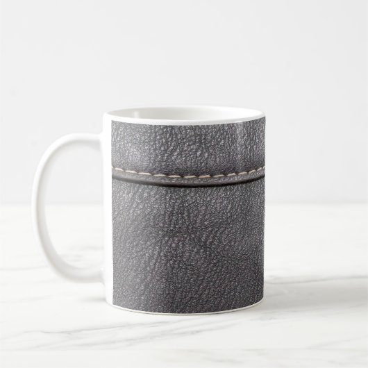 Schwarzes Leder mit weißer Heftung Kaffeetasse (Links)