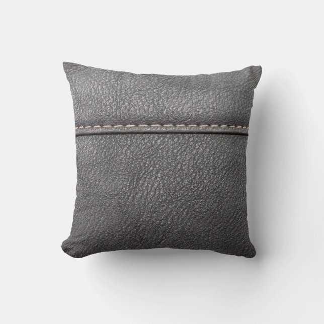 Schwarzes Leder mit weißer Heftung Kissen (Vorderseite)