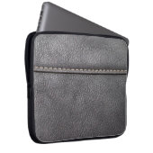 Schwarzes Leder mit weißer Heftung Laptopschutzhülle (Vorne Rechts)