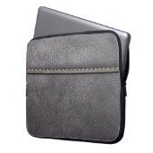 Schwarzes Leder mit weißer Heftung Laptopschutzhülle (Vorderseite Links)