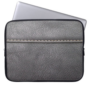 Schwarzes Leder mit weißer Heftung Laptopschutzhülle