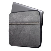 Schwarzes Leder mit weißer Heftung Laptopschutzhülle (Vorderseite Links)