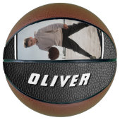 Schwarzes Leder Name Text Foto Basketball (Vorderseite)