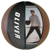 Schwarzes Leder Name Text Foto Basketball (Vertikal)