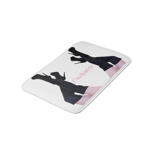 Schwarzes Leder Oberschenkelhohe Stiefel Thunder_C Badematte (Schrägansicht)