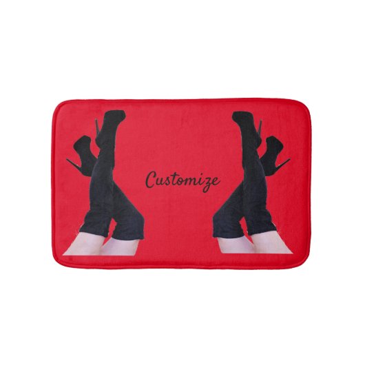 Schwarzes Leder Oberschenkelhohe Stiefel Thunder_C Badematte (Vorderseite)