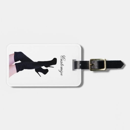 Schwarzes Leder Oberschenkelhohe Stiefel Thunder_C Gepäckanhänger (Vorderseite horizontal)