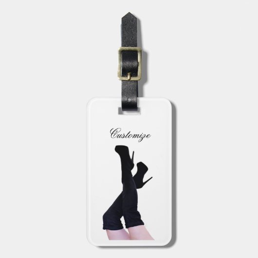 Schwarzes Leder Oberschenkelhohe Stiefel Thunder_C Gepäckanhänger (Vorderseite vertikal)