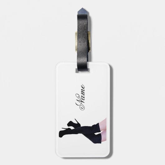 Schwarzes Leder Oberschenkelhohe Stiefel Thunder_C Gepäckanhänger (Rückseite vertikal)