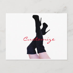 Schwarzes Leder Oberschenkelhohe Stiefel Thunder_C Postkarte