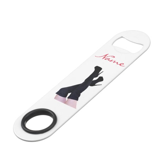 Schwarzes Leder Oberschenkelhohe Stiefel Thunder_C Speed Flaschenöffner (Vorderseite Schrägansicht)