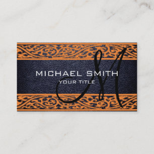 Schwarzes Leder Orange Damask Border Visitenkarte