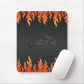 Schwarzes Leder Orange Flamme Chrome Motorrad Mousepad (Mit Mouse)