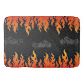 Schwarzes Leder Orange Flammen Hot Fire Motorrad Badematte (Vorderseite)