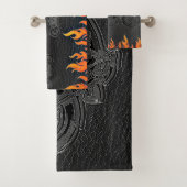 Schwarzes Leder Orange Flammen Hot Fire Motorrad Badhandtuch Set (Insitu)