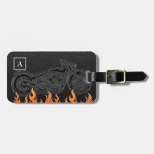 Schwarzes Leder Orange Flammen Hot Fire Motorrad Gepäckanhänger