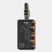 Schwarzes Leder Orange Flammen Hot Fire Motorrad Gepäckanhänger (Vorderseite vertikal)