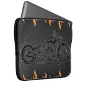 Schwarzes Leder Orange Flammen Hot Fire Motorrad Laptopschutzhülle (Vorne Rechts)