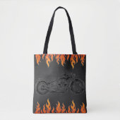 Schwarzes Leder Orange Flammen Hot Fire Motorrad Tasche (Vorderseite)