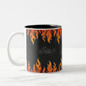 Schwarzes Leder Orange Flammen Hot Fire Motorrad Zweifarbige Tasse (Links)