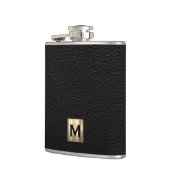 Schwarzes Leder Pinsel Gold Monogram Flachmann (Links)