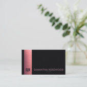 Schwarzes Leder & Rosé Metallic Panel Monogramm  Visitenkarte (Stehend Vorderseite)