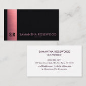 Schwarzes Leder & Rosé Metallic Panel Monogramm  Visitenkarte (Vorne/Hinten)