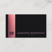 Schwarzes Leder & Rosé Metallic Panel Monogramm Visitenkarte (Vorderseite)