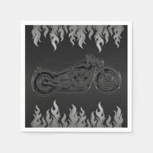 Schwarzes Leder Silber Chrom Motorrad Biker Party Serviette