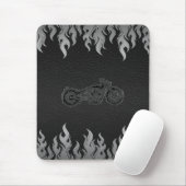 Schwarzes Leder Silber Flammen Chrom Motorrad Mousepad (Mit Mouse)