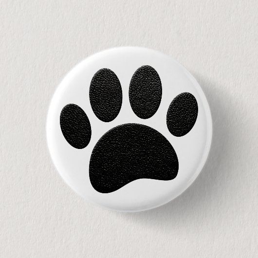 Schwarzes Leder Textur Dog Paw Print Button (Vorderseite)