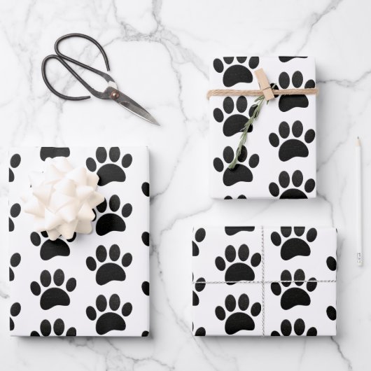 Schwarzes Leder Textur Dog Paw Print Geschenkpapier Set (Vorderseite)