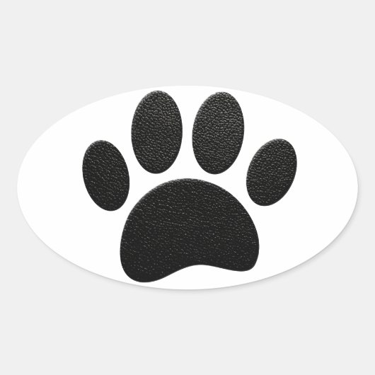 Schwarzes Leder Textur Dog Paw Print Ovaler Aufkleber (Vorderseite)