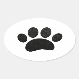 Schwarzes Leder Textur Dog Paw Print Ovaler Aufkleber